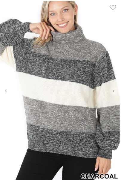 TURTLENECK BALLOON SLEEVE SWEATER - Available in multiple colors