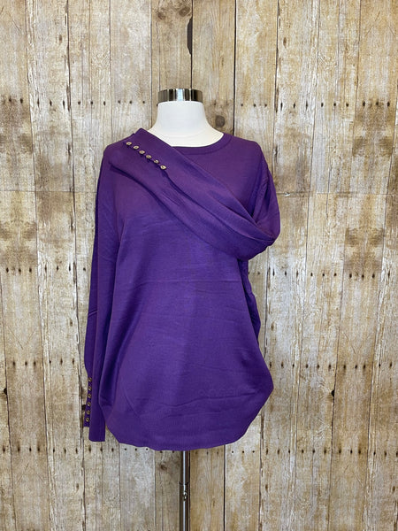 PLUS SIZE PURPLE LONG SLEEVE ROUND NECK SWEATER